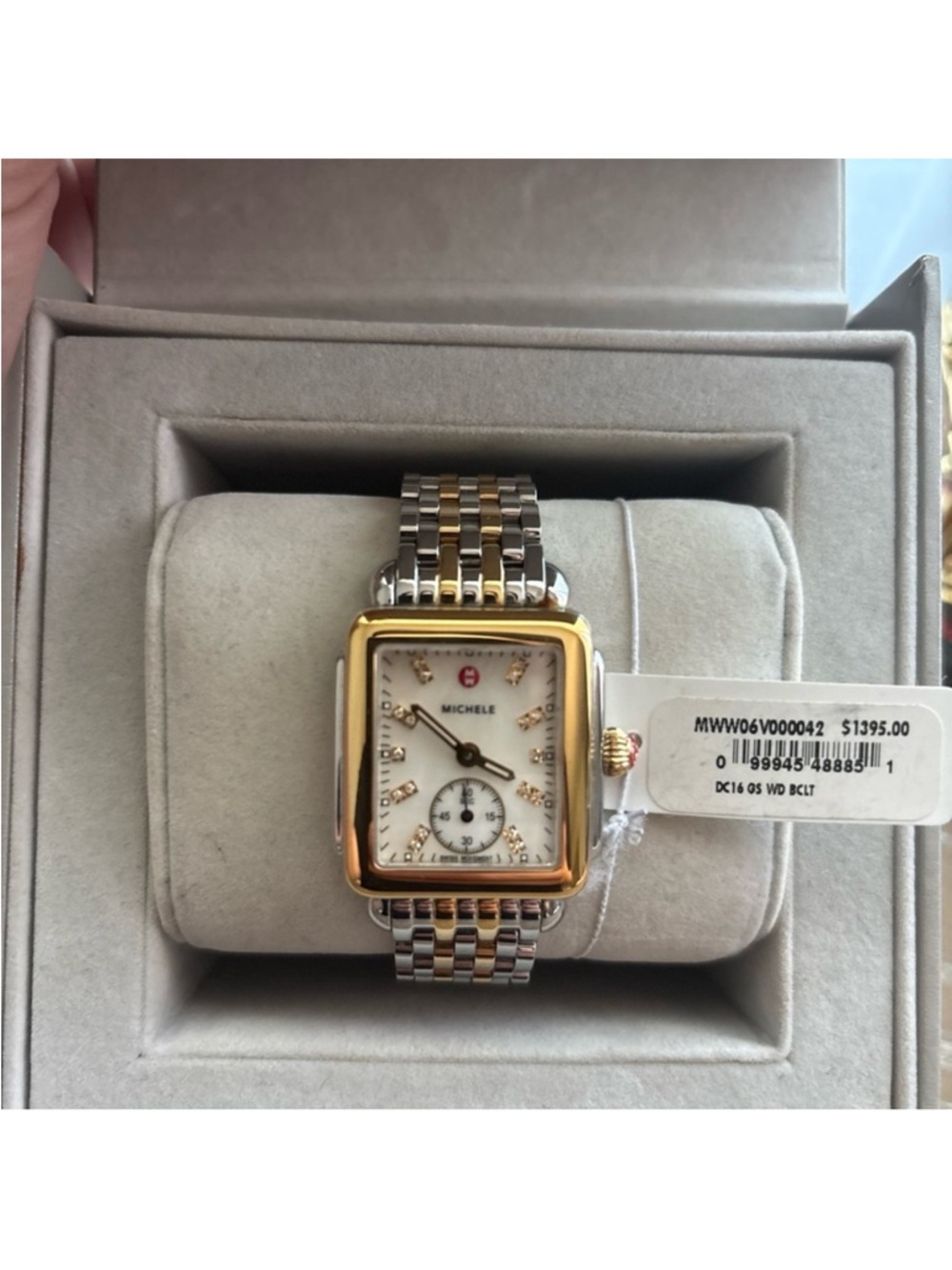 Michele Two-Tone Gold and Silver Diamond Accent Rectangular Watch